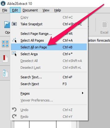 Option to select all on page with PDF converter