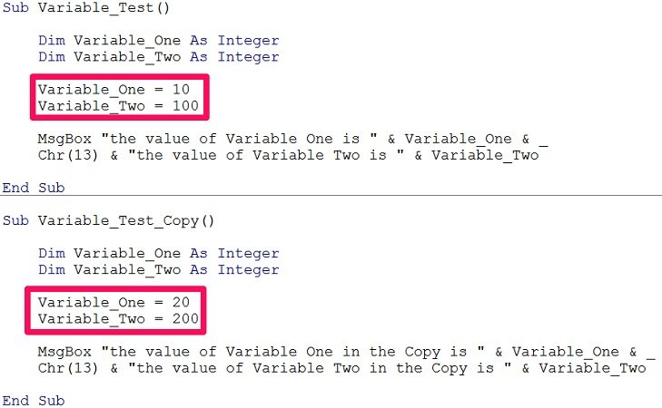 value assignment variable