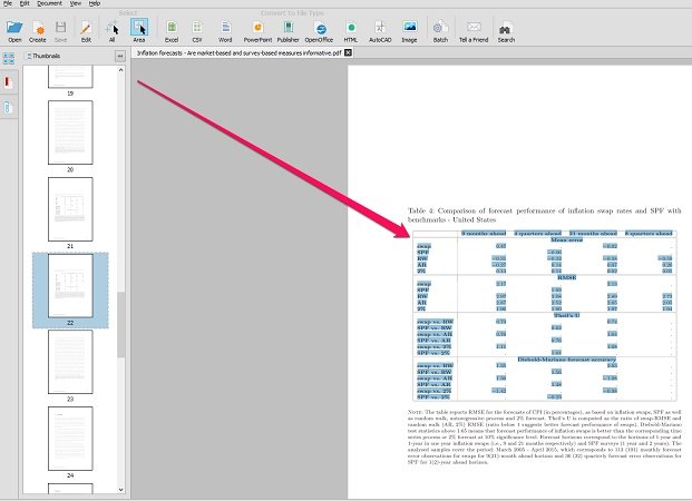 Example of selection in PDF document to convert