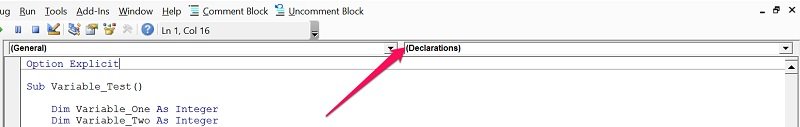 How to know you're in Declarations section