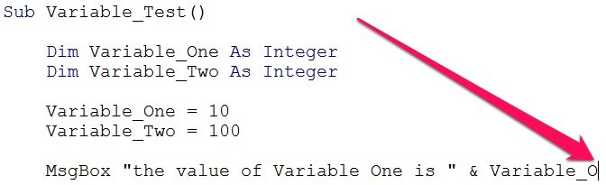 VBA code before variable typing keyboard shortcut