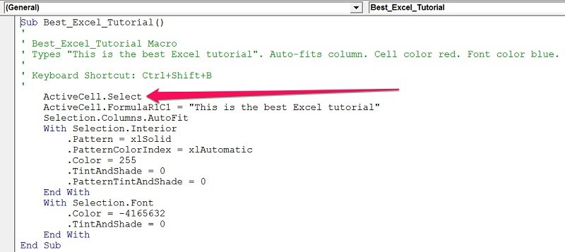 Example of an executable statement in VBA code