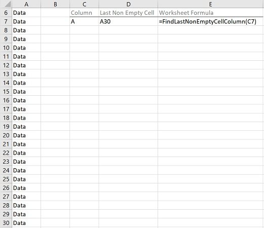 Example: Find last non empty cell in column with VBA macros