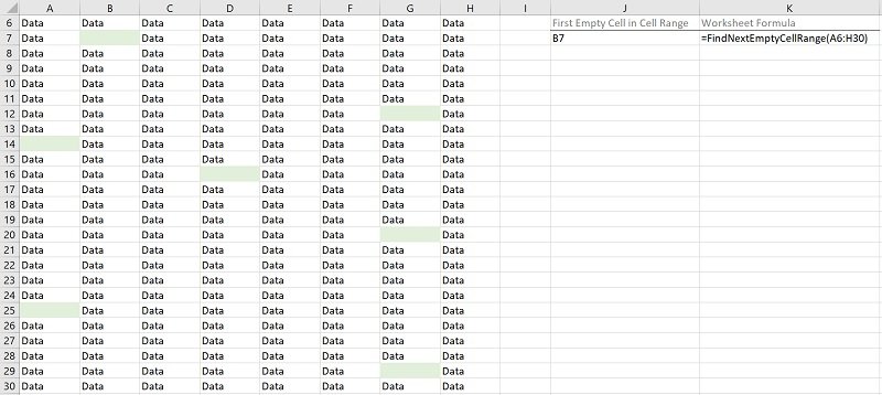 Example: Find first empty cell in cell range with VBA macros