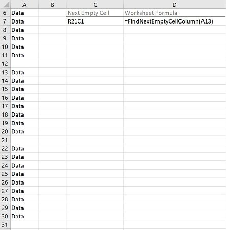 Example: Find next empty cell in column with VBA macros