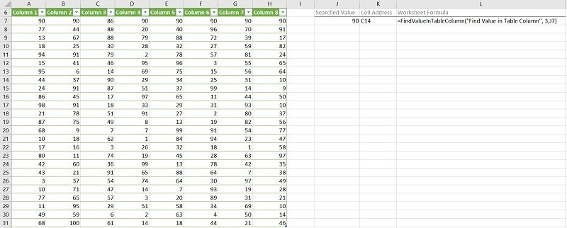 Example: Find value in table column with VBA macros