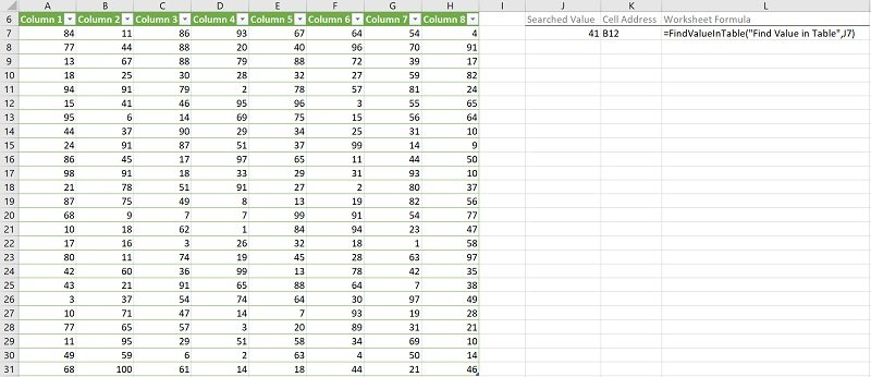 Example: Find value in table with VBA macros