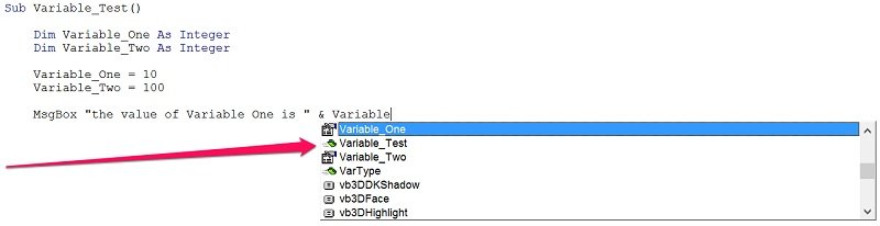 List of options with keyboard shortcut for declared variable