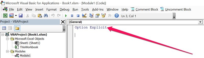 Force variable declaration with Option Explicit statement