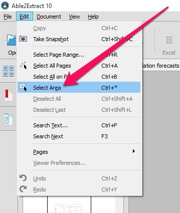 Option to select area in PDF converter