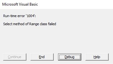 Run-tine error 1004: Select method of Range class failed