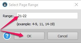 Dialog to select page range in PDF converter