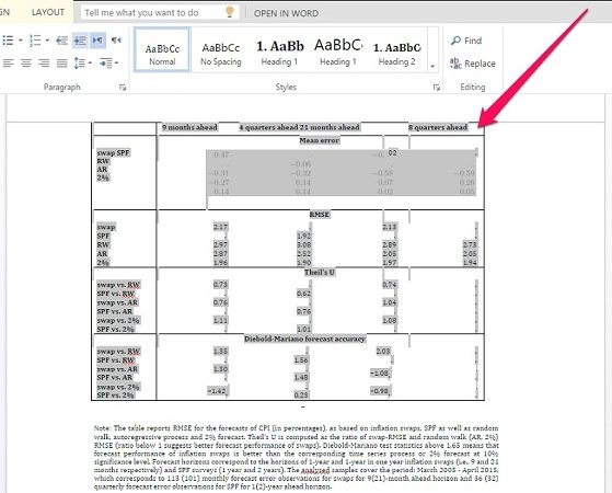 Table from PDF file in Word online