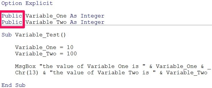 Define Variables In Vba Declare Variables And Assign Them Expressions 2847